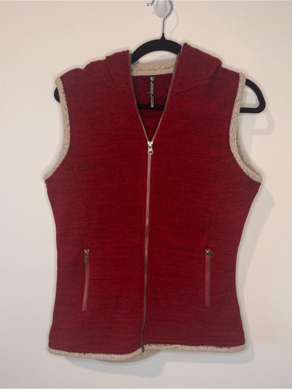 KÜHL Women’s Mova Hooded Vest Red Heather Sherpa Trim Size M